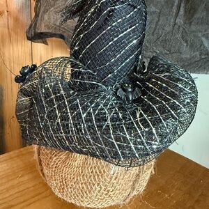 Pumpkin with Black Woven Witch Hat with Cat Accents
